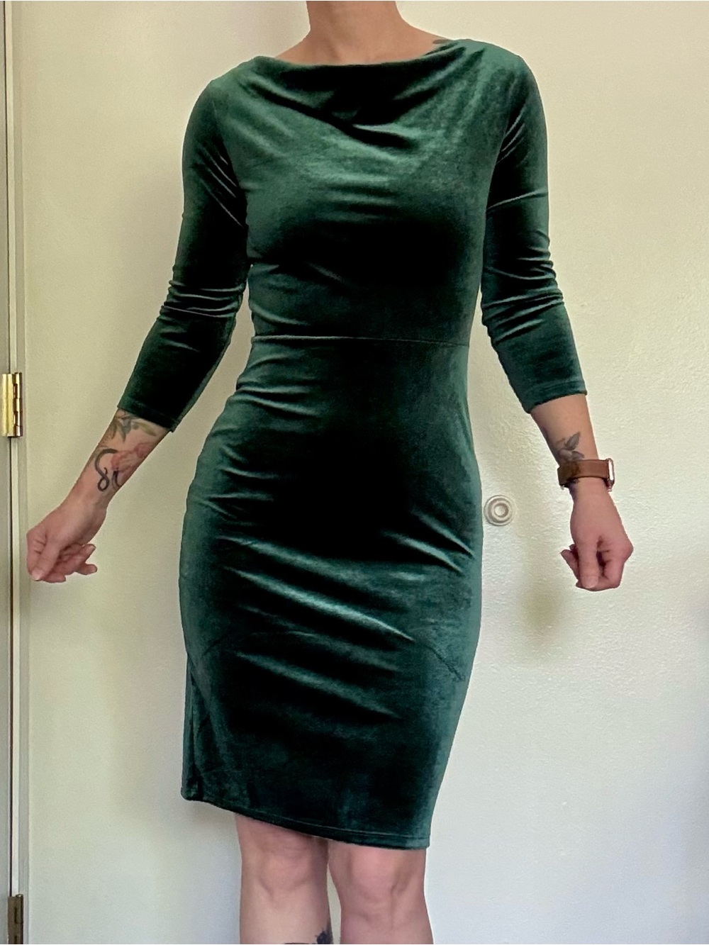 H&M Deep Green Velvet Midi Dress - size Small